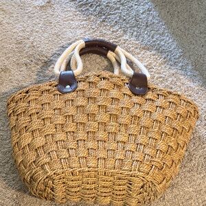 Woven Straw Tote Bag with Rope Handles - Natural